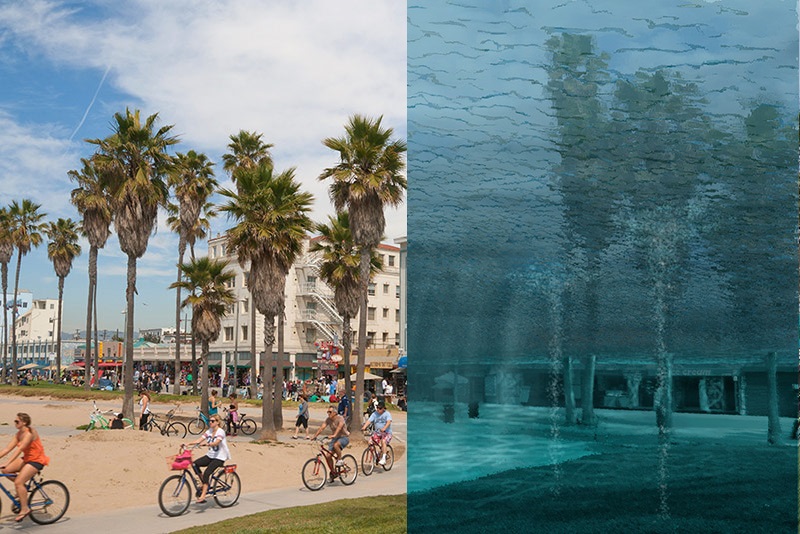 Now vs. 25 feet of sea level rise at Venice Beach Boardwalk